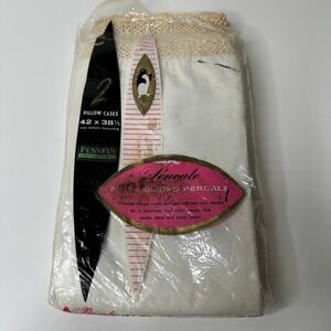 Vintage Penney's Percale Pillow Cases 2 Count 42 x 38.5 Vintage Lace Trim